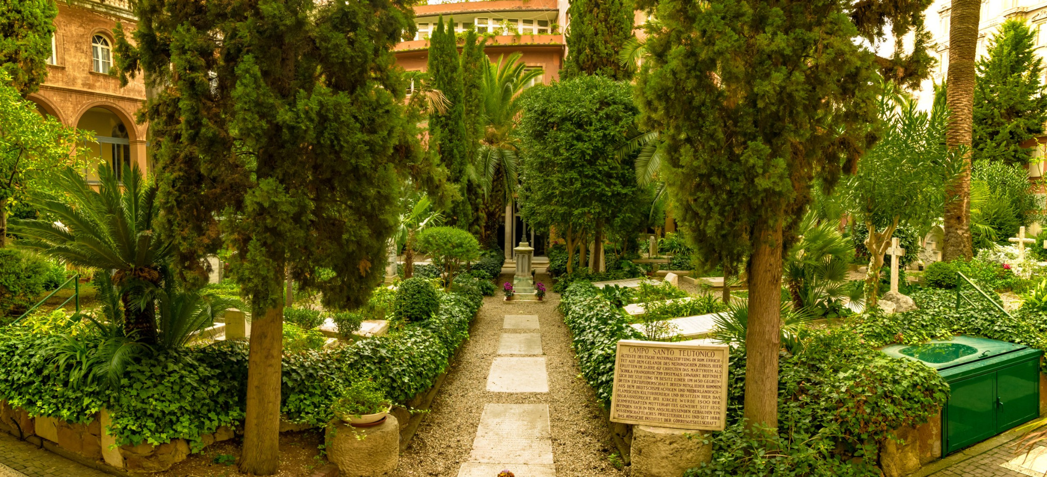 The garden and historic buildings of Campo Santo Teutonico, beside Saint Peter’s Basilica